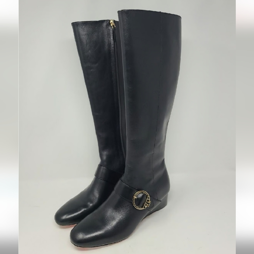 Tory Burch Sofia wedge tall black boots size 8.5